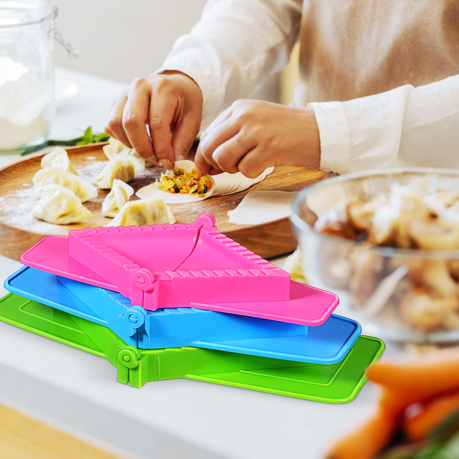 Dumpling Press Set - 3-częściowy zestaw foremek do pierogów, plastikowy